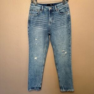 1822 Denim Classic High Rise Women’s Blue Jeans Size 4 Distressed Stretch Boho
